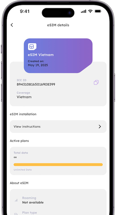 Mobile app showing data usage statistics and monitoring