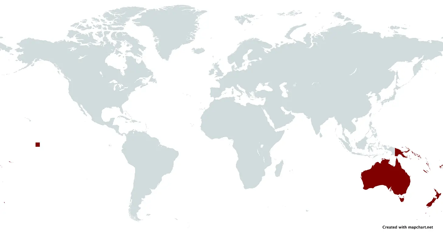 World Map with Oceania Highlighted